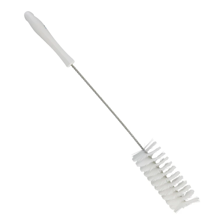White Vikan® Stainless Steel Tube Brush with Medium Polyester Bristles & Polypropylene Handle - 2.4" Dia. x 19.7" L