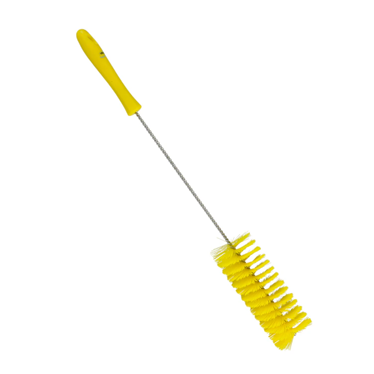 Yellow Vikan® Stainless Steel Tube Brush with Medium Polyester Bristles & Polypropylene Handle - 2.4" Dia. x 19.7" L