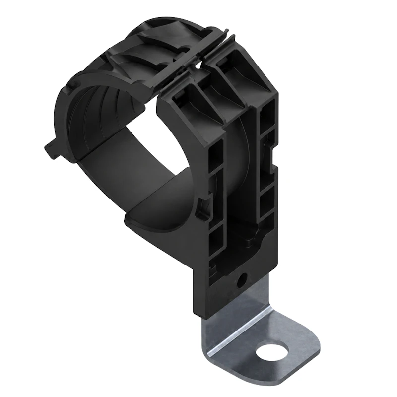 Ratchet P Clamp for 1-3/8" to 2" Dia. Bundles - Angled 90° Short Mounting Base with 0.33" Dia. Hole & 1.67" Center