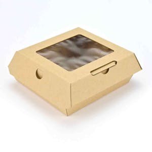 Small Square Kraft Paper Clamshell Food Container with Window - Case of 300