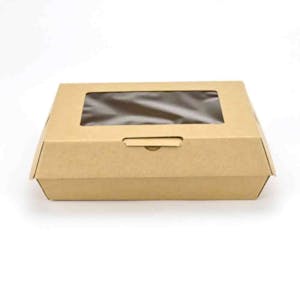 Large Rectangular Kraft Paper Clamshell Food Container with Window - Case of 200