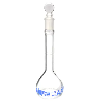 25mL Clear Glass Volumetric Flask with No. 9 Glass Stopper - Class A