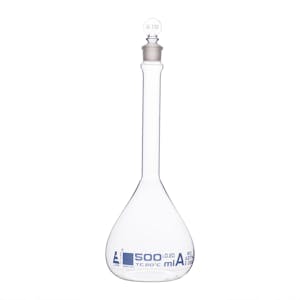 500mL Clear Glass Volumetric Flask with No. 19 Glass Stopper - Class A