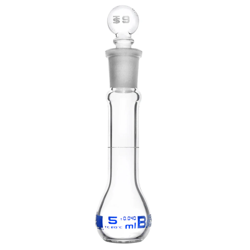 5mL Clear Glass Volumetric Flask with No. 9 Glass Stopper - Class B
