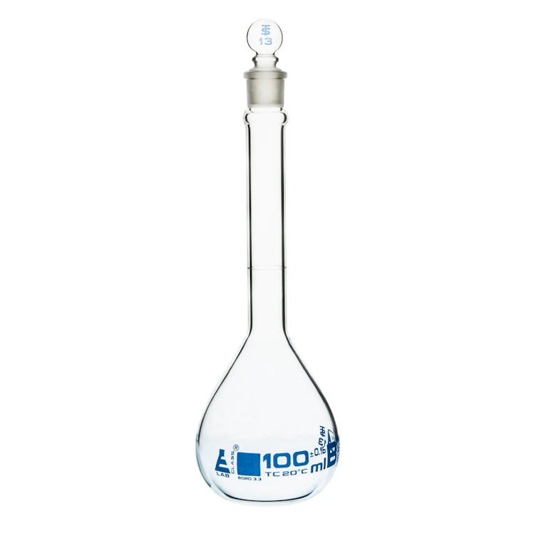 100mL Clear Glass Volumetric Flask with No. 13 Glass Stopper - Class B