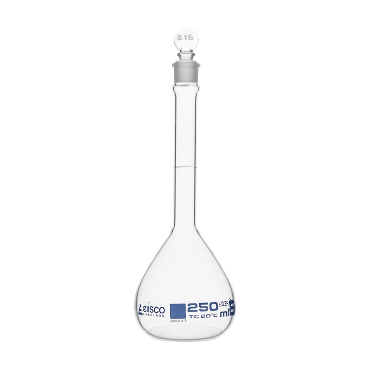 250mL Clear Glass Volumetric Flask with No. 16 Glass Stopper - Class B