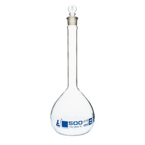 500mL Clear Glass Volumetric Flask with No. 19 Glass Stopper - Class B