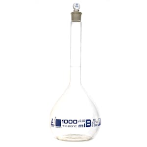 1000mL Clear Glass Volumetric Flask with No. 22 Glass Stopper - Class B