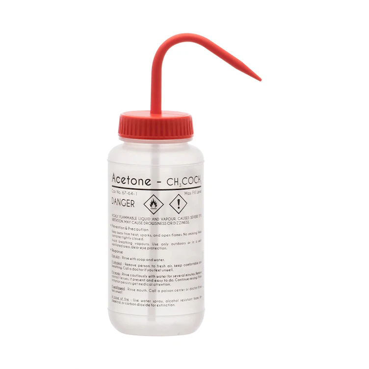 500mL (16.9 oz.) Acetone Wide Mouth Wash Bottle with Red Dispensing Nozzle