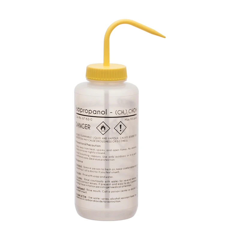 1000mL (33.8 oz.) Isopropanol Wide Mouth Wash Bottle with Yellow Dispensing Nozzle