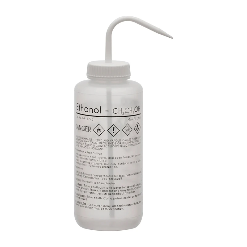 1000mL (33.8 oz.) Ethanol Wide Mouth Wash Bottle with White Dispensing Nozzle