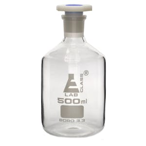 500mL Clear Glass Reagent Bottle with 24/29 Acid-Proof Polypropylene Stopper - Case of 6