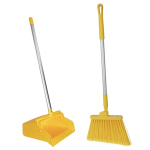 12" Yellow Polypropylene Sparta® Angled Upright Broom with Flagged Bristles, 30" Aluminum Handle & Upright Lobby Dustpan with Open Lid 