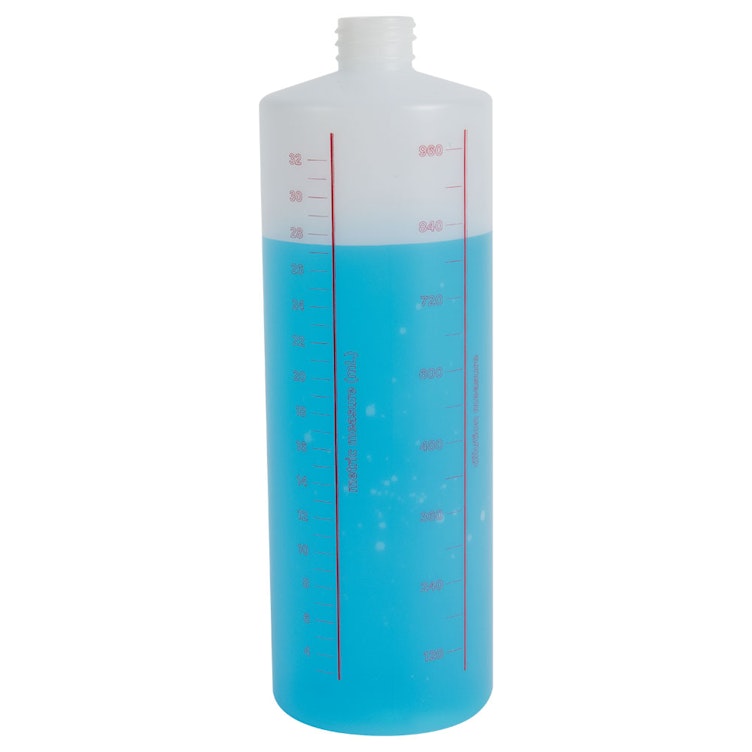 32 oz. Natural HDPE Cylindrical Measuring & Dilution Bottle with 28/410 Neck (Cap Sold Separately)