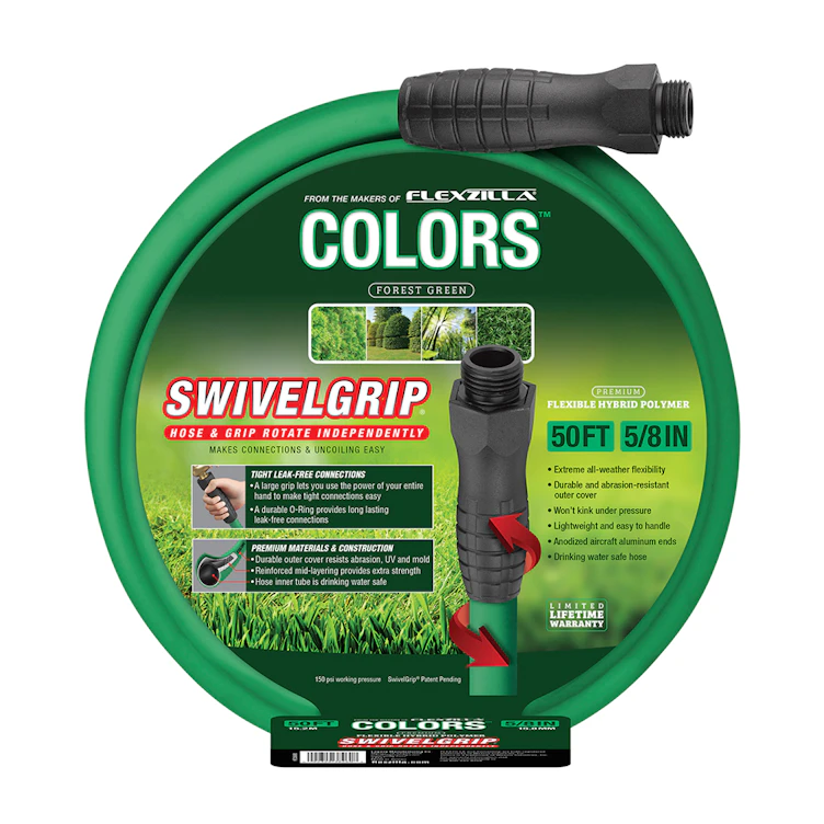 5/8" ID x 50' L Forest Green Flexzilla® Colors™ SwivelGrip® Garden Hose Assembly