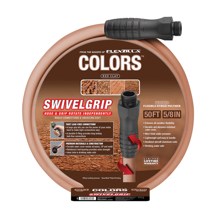 5/8" ID x 50' L Red Clay Flexzilla® Colors™ SwivelGrip® Garden Hose Assembly