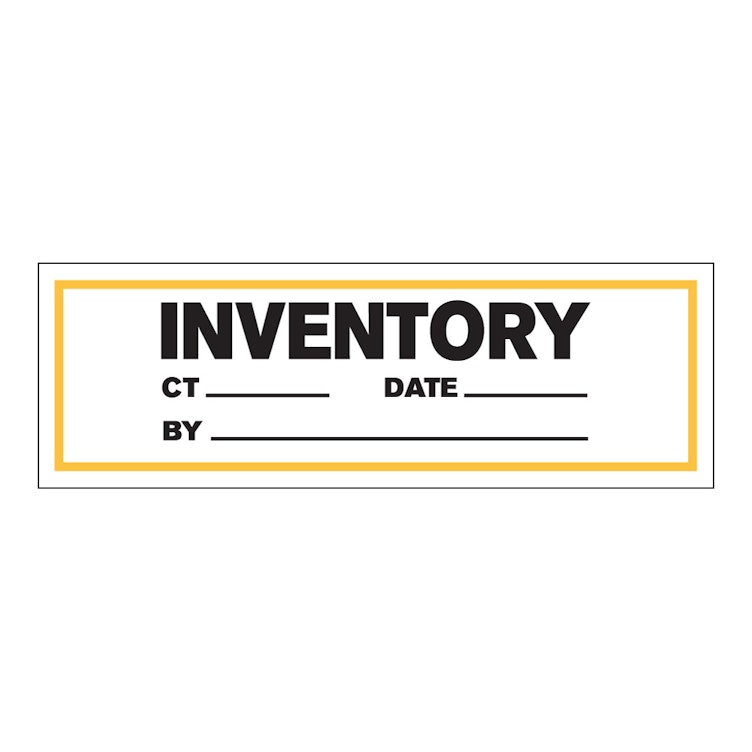 "Inventory" with "Count __," "Date __" & "By __" Rectangular Paper Write-On Label with Yellow Border - 3" x 1"
