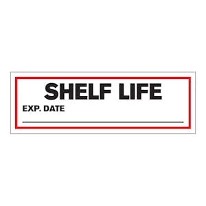 "Shelf Life" with "Exp. Date ____" Rectangular Paper Write-On Label with Red Border - 3" x 1"