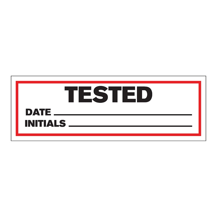 "Tested" with "Date __" & "Initials __" Rectangular Paper Write-On Label with Red Border - 3" x 1"