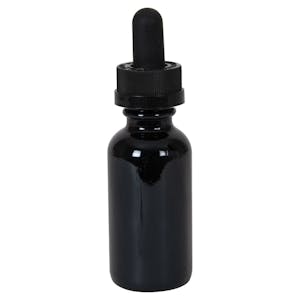1 oz. Black Glass Boston Round Bottle with 20/400 Black Graduated CRC Dropper Cap with Glass Pipette