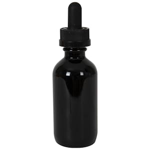 2 oz. Black Glass Boston Round Bottle with 20/400 Black Graduated CRC Dropper Cap with Glass Pipette