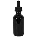 2 oz. Black Glass Boston Round Bottle with 20/400 Black Graduated CRC Dropper Cap with Glass Pipette