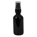 2 oz. Black Glass Boston Round Bottle with 20/400 Black Ribbed Finger Sprayer