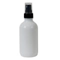 4 oz. White Glass Boston Round Bottle with 22/400 Black Ribbed Finger Sprayer