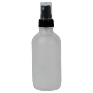 4 oz. Clear Frosted Glass Boston Round Bottle with 22/400 Black Ribbed Finger Sprayer