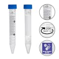 15mL ProSeries™ Sterile Clear Polypropylene Centrifuge Tube with Blue Screw Cap & Printed Graduations (25 per Bag; 20 Bags per Case)