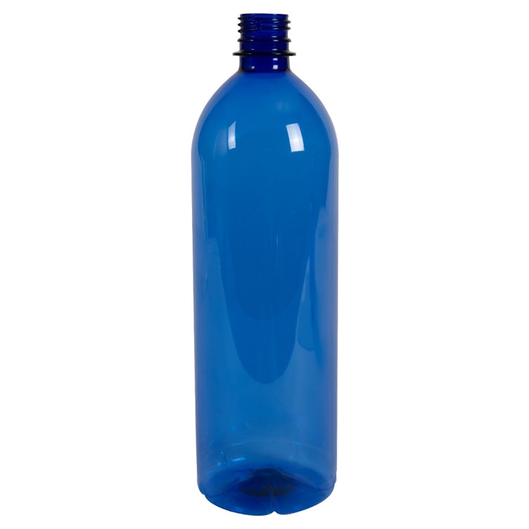 1 Liter (33.81 oz.) Blue PET Smooth Water Bottle with 28mm PCO Neck (Cap Sold Separately)