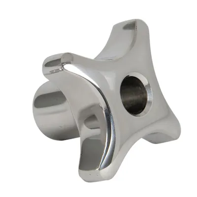 1.57" Dia., 5/16"-18 Thread Solid Stainless Steel 4-Prong Knob with Tapped Through Hole