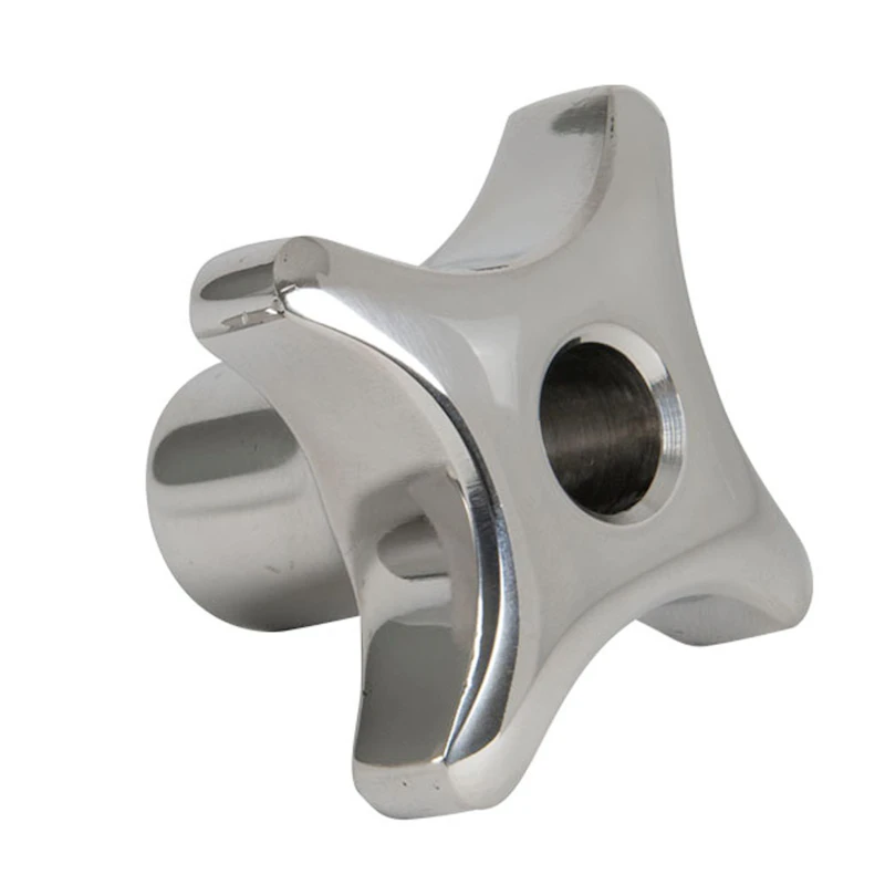 1.25" Dia., 1/4"-20 Thread Solid Stainless Steel 4-Prong Knob with Tapped Through Hole