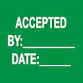 "Accepted" with "By __" & "Date __" Round Paper Write-On Label with Green Background - 2" Dia.