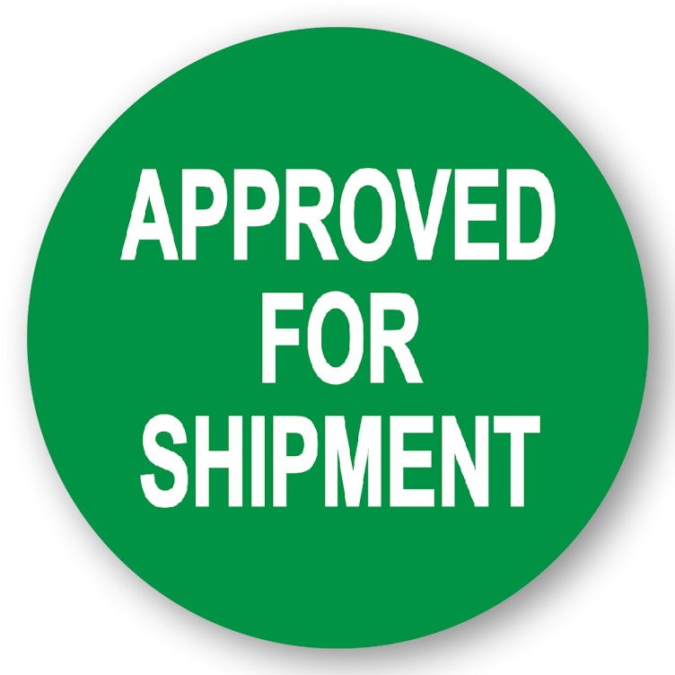 "Approved for Shipment" Round Paper Label with Green Background - 2" Dia.