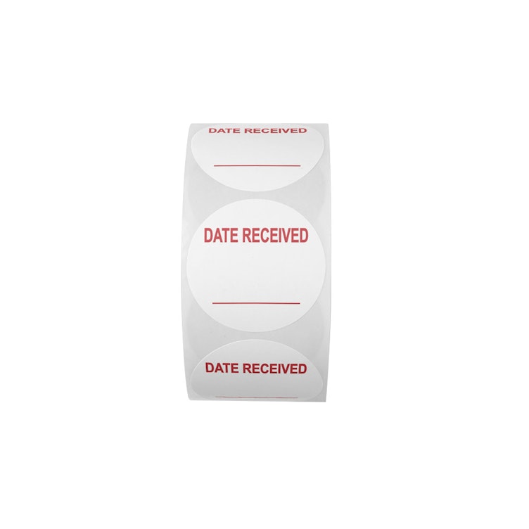 "Date Received ____" Round Paper Write-On Label with Red Font - 2" Dia.