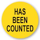 "Has Been Counted" Round Paper Label with Yellow Background - 2" Dia.