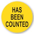"Has Been Counted" Round Paper Label with Yellow Background - 2" Dia.