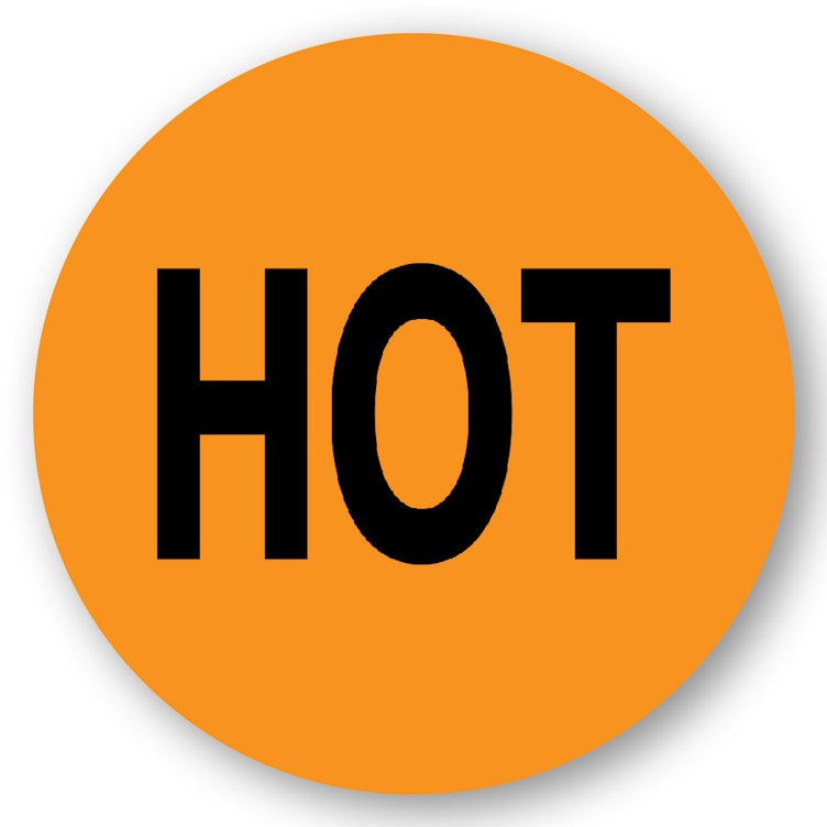 "Hot" Round Paper Label with Orange Background - 2" Dia.