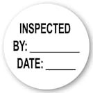 "Inspected" with "By __" & "Date __" Round Paper Write-On Label with Black Font - 2" Dia.