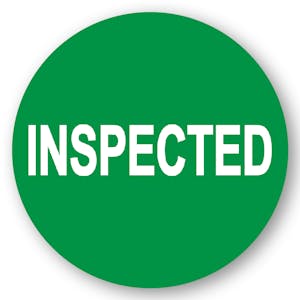 "Inspected" Round Paper Label with Green Background - 2" Dia.
