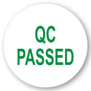 "QC Passed" Round Paper Label with Green Font - 2" Dia.