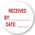 "Received" with "By __" & "Date __" Round Paper Write-On Label with Red Font - 2" Dia.