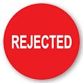 "Rejected" Round Paper Label with Red Background - 2" Dia.