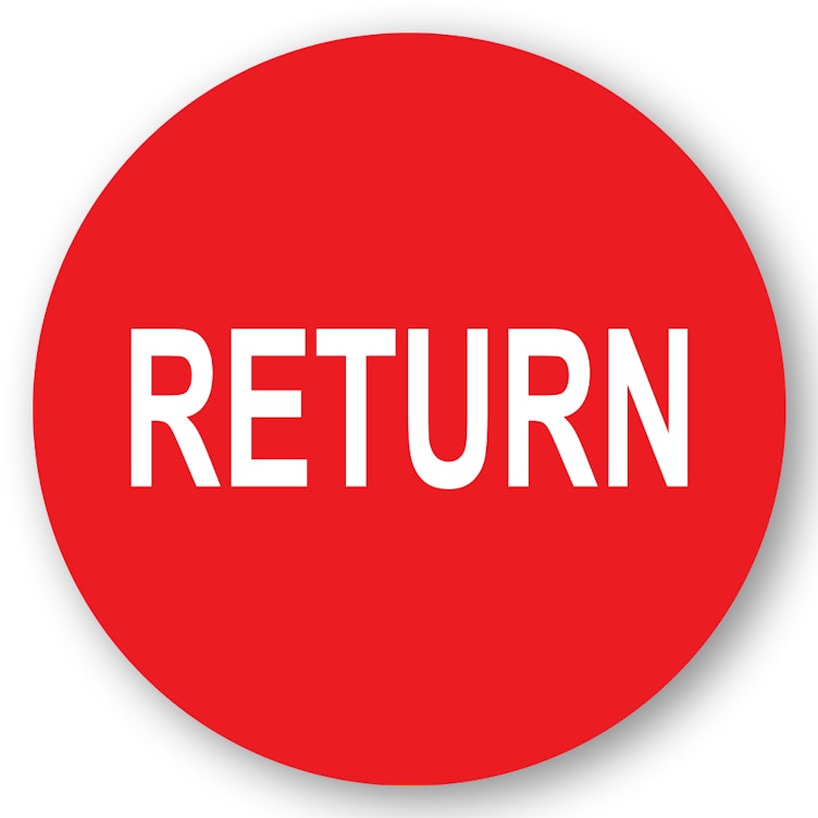 "Return" Round Paper Label with Red Background - 2" Dia.