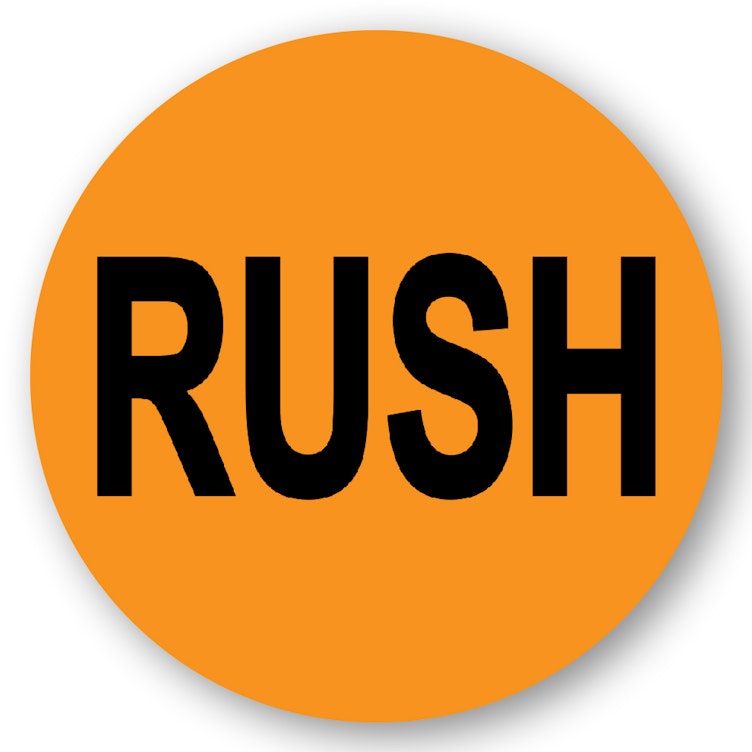 "Rush" Round Paper Label with Orange Background - 2" Dia.