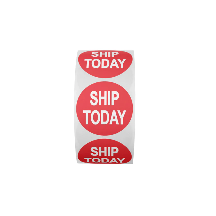 "Ship Today" Round Paper Label with Red Background - 2" Dia.