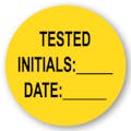 "Tested" with "Initials __" & "Date __" Round Paper Write-On Label with Yellow Background - 2" Dia.