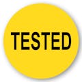 "Tested" Round Paper Label with Yellow Background - 2" Dia.