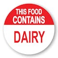 "Contains Dairy" Round Paper Label with Red Header - 2" Dia.